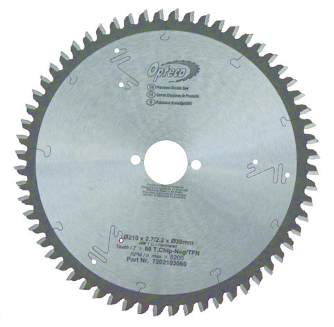 OPTECO Aluminium cutting blade 210mm x 60 Teeth 30mm bore 7202103060 (LAST ONE)