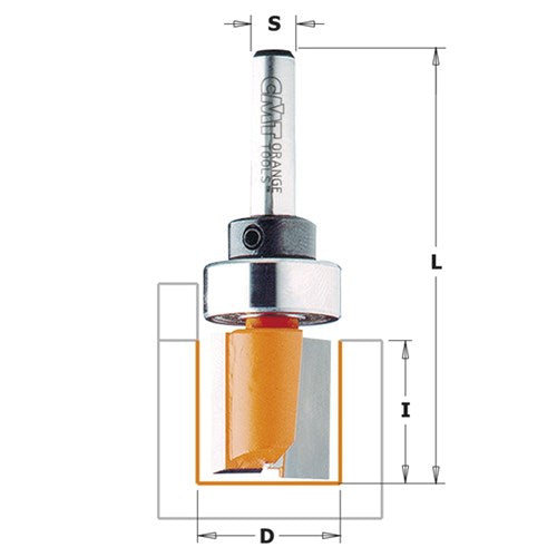 CMT Inverted Flush Trimming Router Bit with Bearing - 1/2" Cut Depth, 1/4" Shank