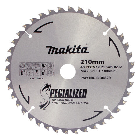 Makita B-30829 210mm 40T Knot & Nail TCT Wood Saw Blade