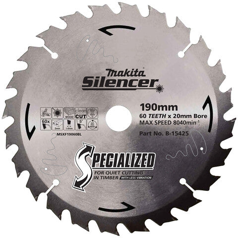Makita B-15425 190mm (7.5") 60T Timber Cutting TCT Saw Blade
