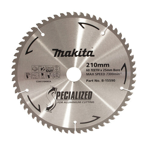 Makita Aluminium TCT Saw Blade 210mm X 25mm X 60T B-15590