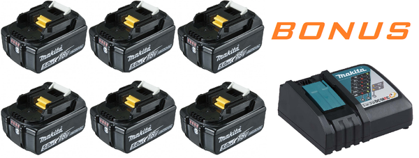 Makita 18 volt battery pack BL1850X6 WITH BONUS RAPID