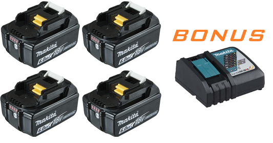 Makita 18 volt 6.0Ah battery 4 pack BL1850X4 WITH BONUS RAPID CHARGER (FREE POSTAGE)