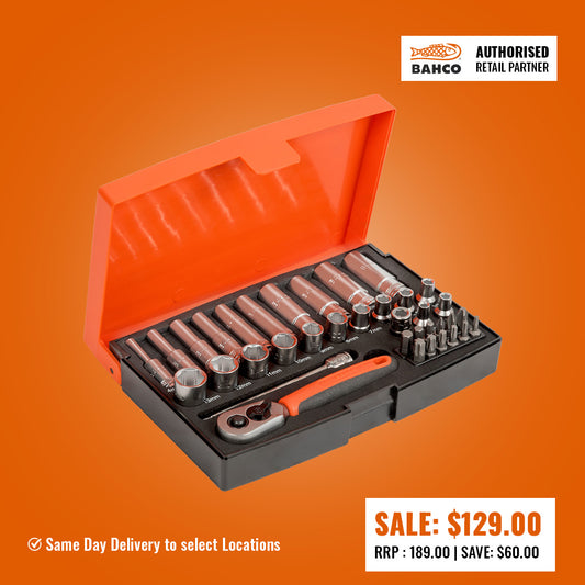 Bahco 1/4" Square Drive Socket and Deep Socket Set with Metric Hex Profile and Screwdriver Bits  SL25L