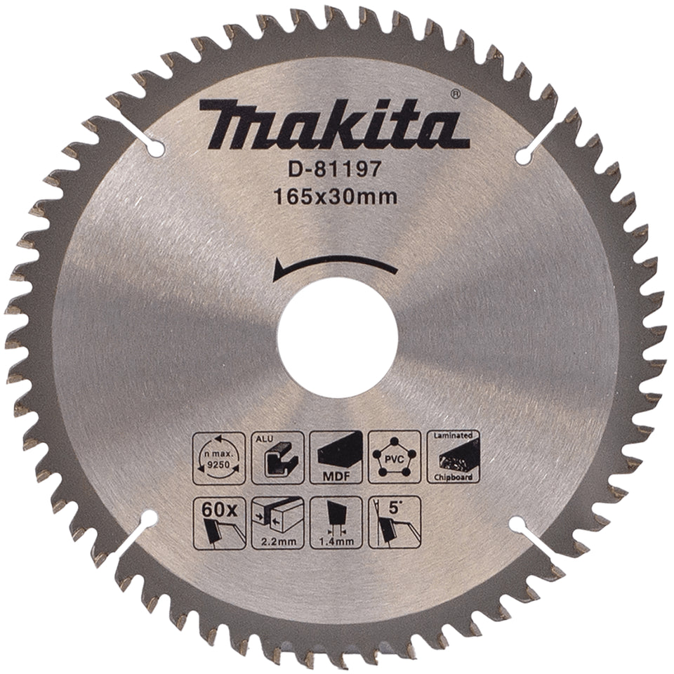 Makita 165mm (6-1/2") x 60T TCT Multi Cut Circular Saw Blade 30mm bore with reducers