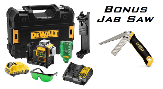 DeWalt 12V XR 3 X 360 Cross Line Green Laser DCE089D1G-XE (FREE SHIPPING) With Bonus Jab Saw