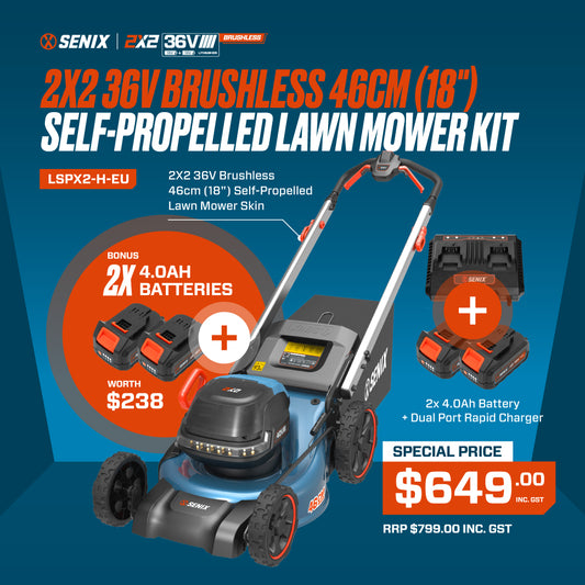 SENIX 2X2 36V Brushless 46cm (18") Push Lawnmower Kit LSPX2-H-EU