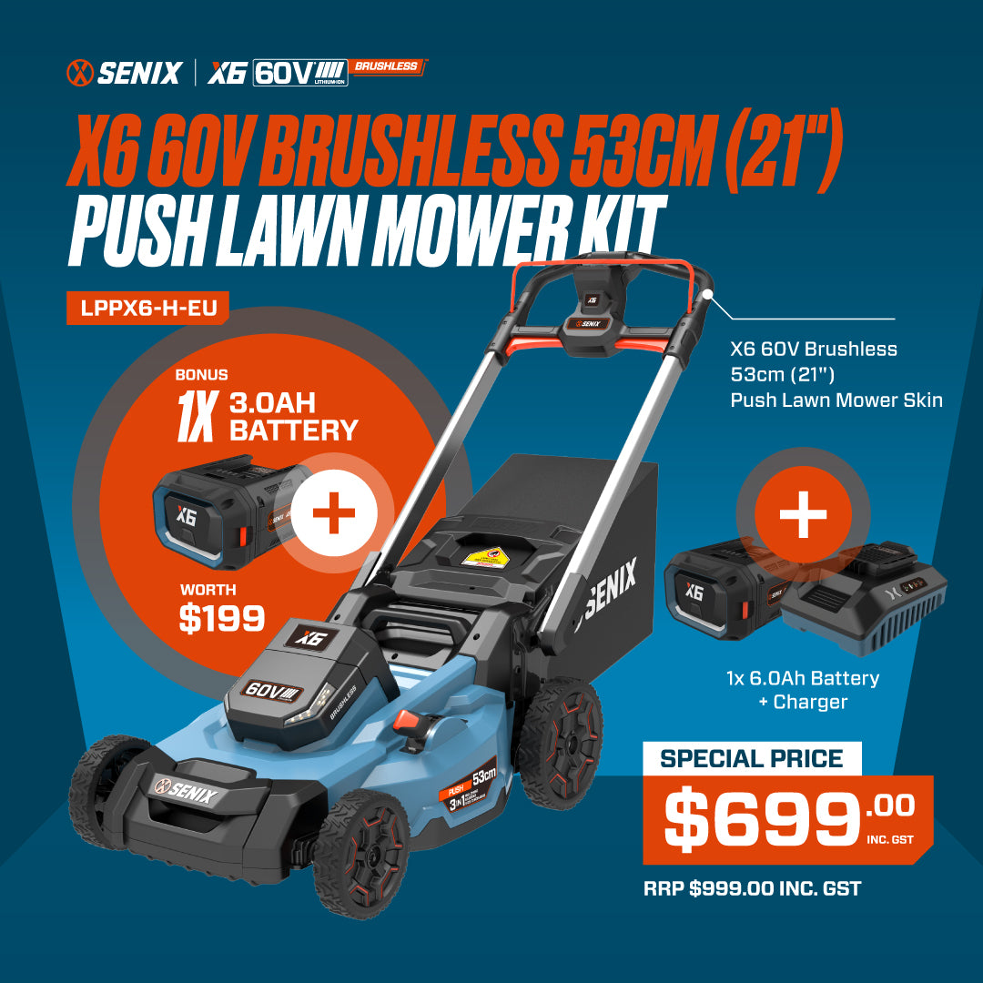 SENIX X6 60V Brushless 53cm (21") Push Lawn Mower Kit LPPX6-H-EU