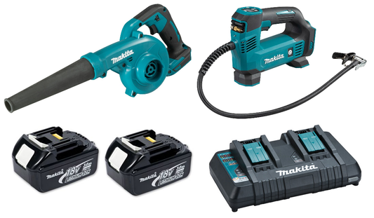 Makita 18 volt Inflator, blower with dual rapid charger and 2 x 3.0Ah batts