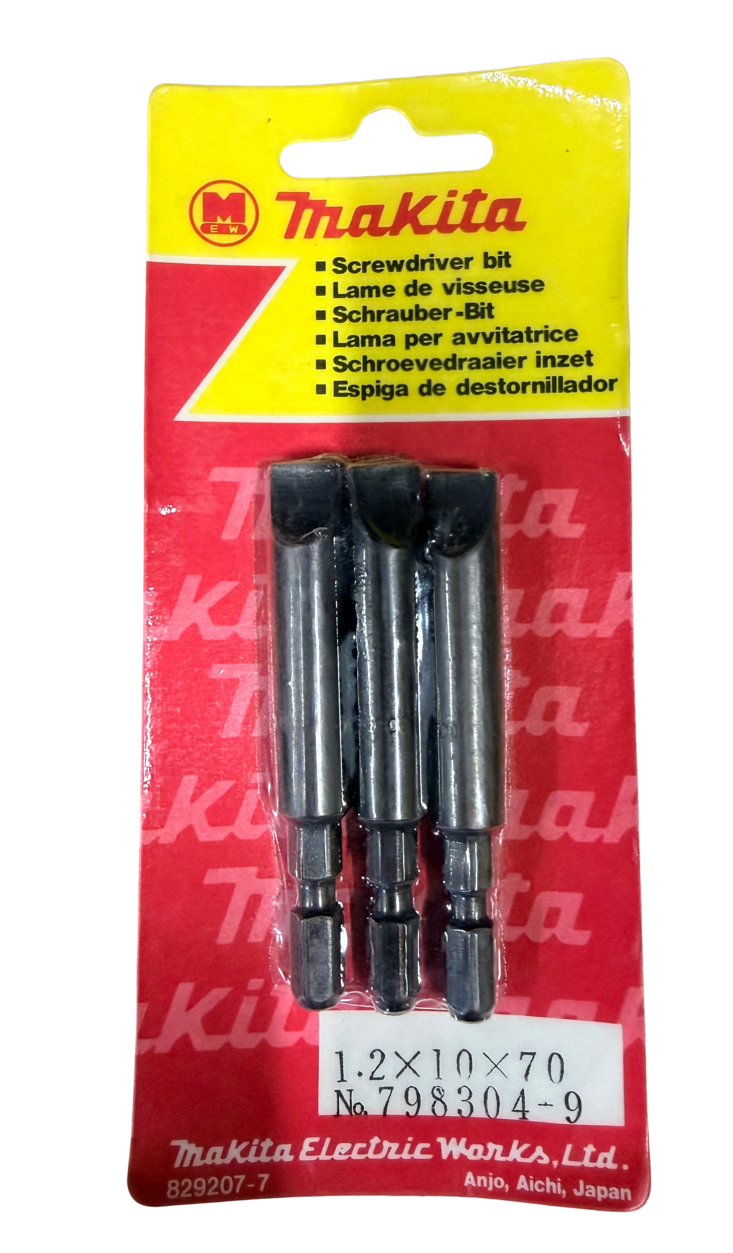Makita MADE IN JAPAN Screwdriver Bit, 1.2 x10x70MM, Slotted, PK3