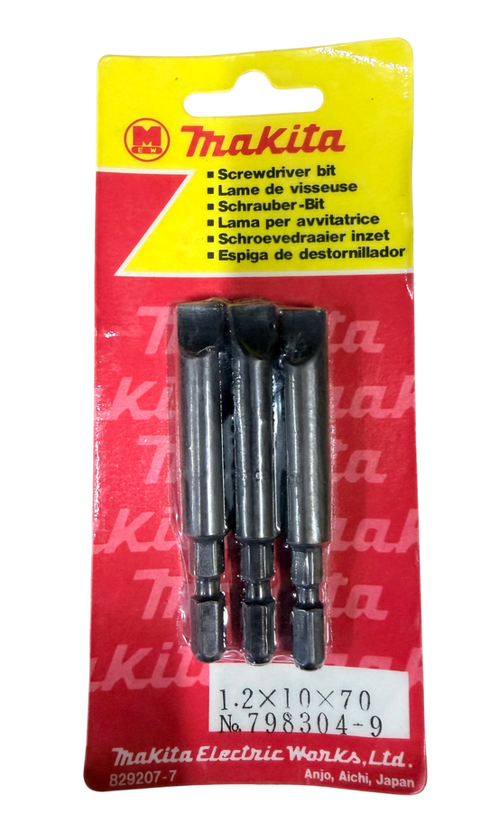 Makita MADE IN JAPAN Screwdriver Bit, 1.2 x10x70MM, Slotted, PK3