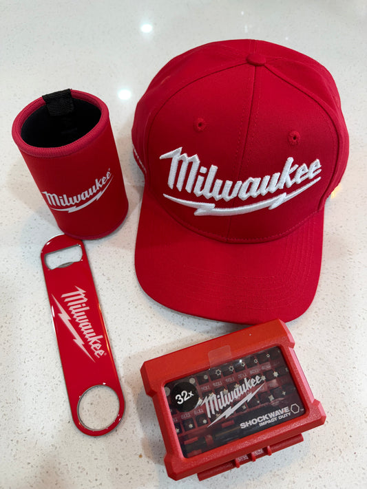 Milwaukee SHOCKWAVE™ 32Pc MINI Impact Driver Bit Set - 4932464240 BONUS HAT, STUBBY HOLDER AND OPENER