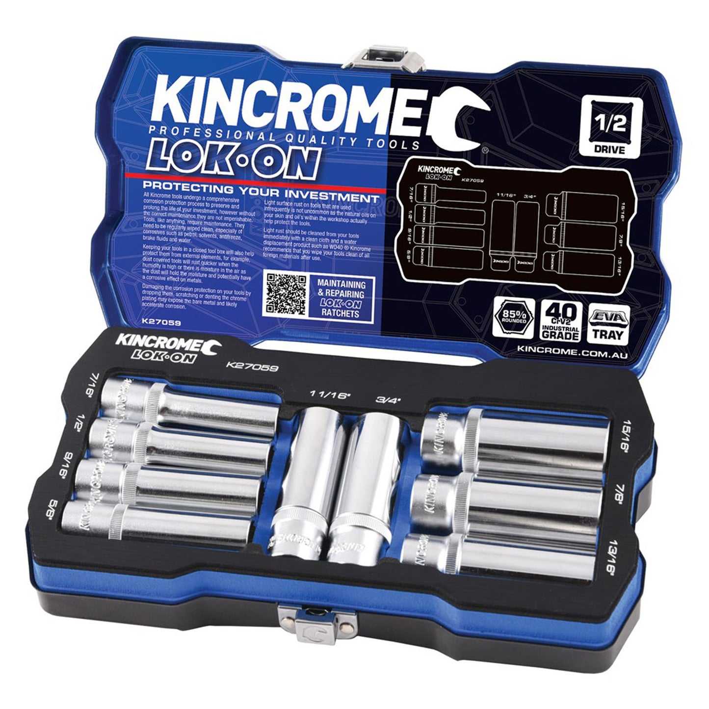 LOK-ON Socket Set 9 Piece 1/2" Drive - Imperial