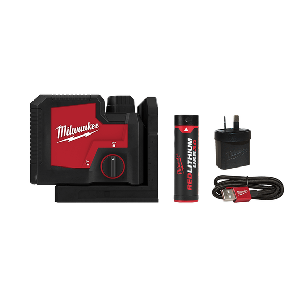 Milwaukee REDLITHIUM™ USB Rechargeable 3 Point Laser Kit (1x 3.0Ah, Case) - L43PL-301C - Available at Power Tool Specialists, Carlton, Victoria, Australia.