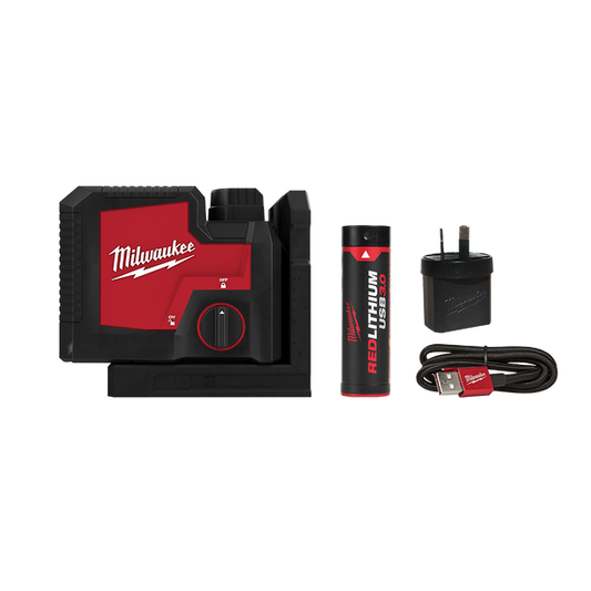 Milwaukee REDLITHIUM™ USB Rechargeable 3 Point Laser Kit (1x 3.0Ah, Case) - L43PL-301C - Available at Power Tool Specialists, Carlton, Victoria, Australia.
