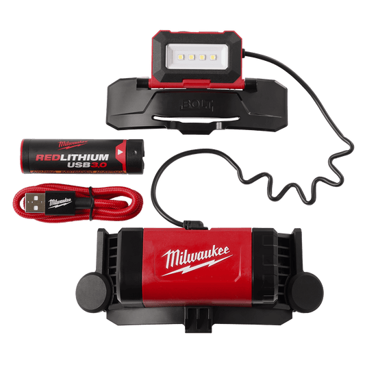 Milwaukee REDLITHIUM™ USB Rechargeable BOLT Headlamp 3.0 Ah Kit 1 Pack - L4BOLTHL301 - Available at Power Tool Specialists, Carlton, Victoria, Australia.