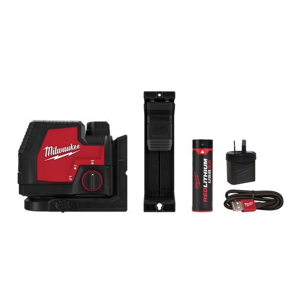 Milwaukee REDLITHIUM™ USB Rechargeable Cross Line Laser Kit (1x 3.0Ah, Case) - L4CLL-301C - Available at Power Tool Specialists, Carlton, Victoria, Australia.
