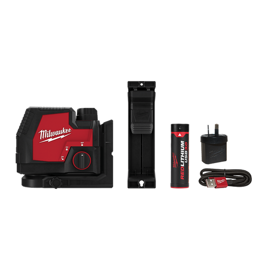 Milwaukee REDLITHIUM™ USB Rechargeable Cross Line Laser Kit (1x 3.0Ah, Case) - L4CLL-301C - Available at Power Tool Specialists, Carlton, Victoria, Australia.