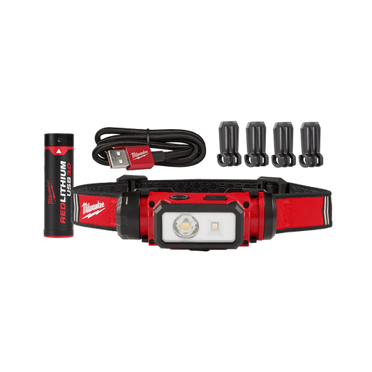 Milwaukee REDLITHIUM™ USB Rechargeable Hard Hat Headlamp 600 Lumen 3.0 Ah Kit  - L4HL2301 - Available at Power Tool Specialists, Carlton, Victoria, Australia.