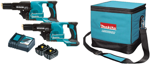 Makita DFR450ZX twin pack with 2 x 5.0Ah and rapid charger in Makita cube