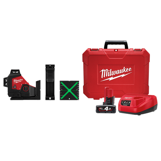 Milwaukee M12™ 3 Plane Laser Kit (1x 4.0Ah, Case) - M123PLA401C - Available at Power Tool Specialists, Carlton, Victoria, Australia.