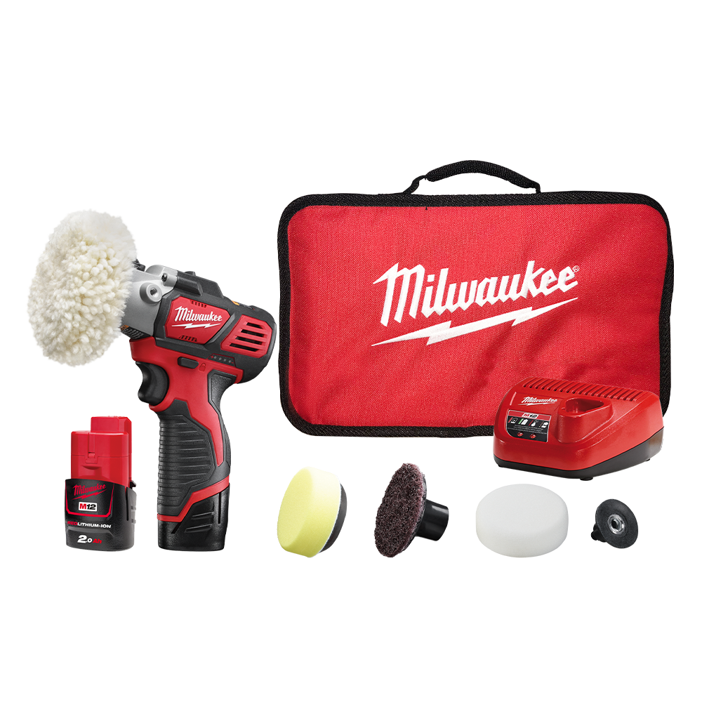 Milwaukee M12™ Spot Polisher/Detail Sander (2x 2.0Ah) - M12BPS-202B - Available at Power Tool Specialists, Carlton, Victoria, Australia.