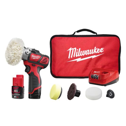 Milwaukee M12™ Spot Polisher/Detail Sander (2x 2.0Ah) - M12BPS-202B - Available at Power Tool Specialists, Carlton, Victoria, Australia.