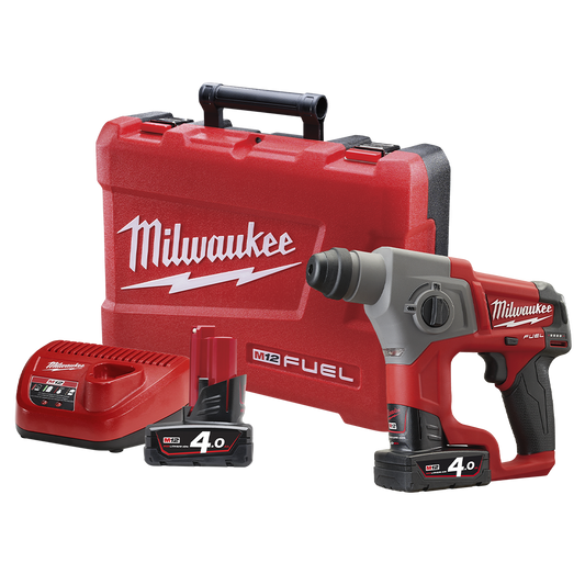 Milwaukee M12 FUEL™ 16mm SDS Plus Rotary Hammer Kit (2x 4.0Ah, Case) - M12CH-402C - Available at Power Tool Specialists, Carlton, Victoria, Australia.