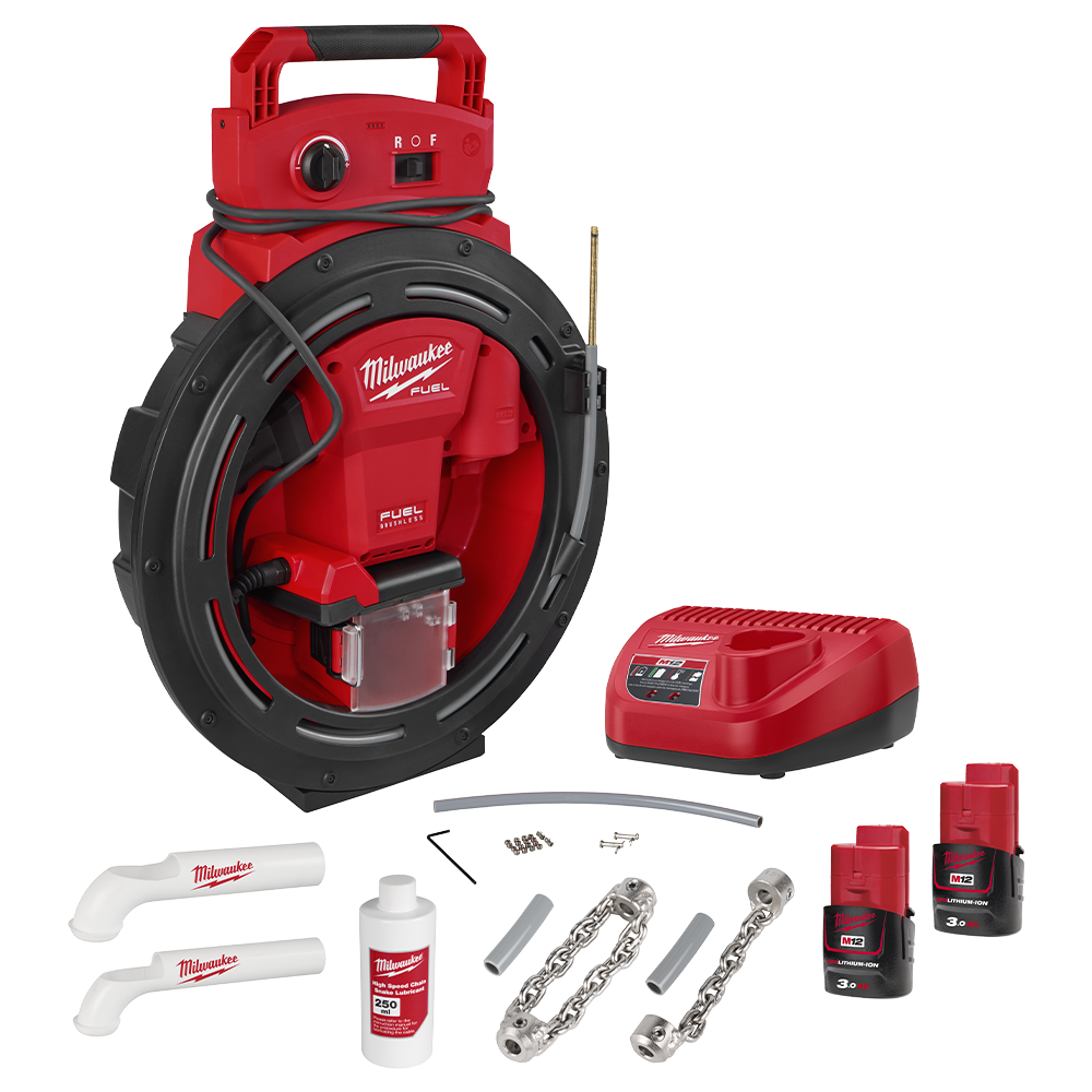 Milwaukee M12 FUEL™ HIGH SPEED CHAIN SNAKE KIT  - M12FFSM302 - Available at Power Tool Specialists, Carlton, Victoria, Australia.