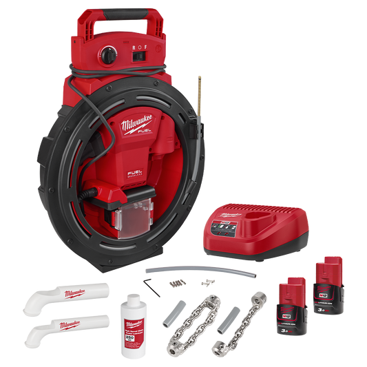 Milwaukee M12 FUEL™ HIGH SPEED CHAIN SNAKE KIT  - M12FFSM302 - Available at Power Tool Specialists, Carlton, Victoria, Australia.
