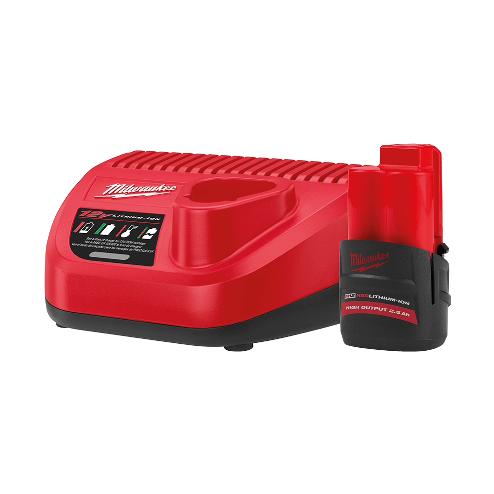 Milwaukee M12™ REDLITHIUM™ HIGH OUTPUT™ 2.5Ah Starter Pack  - M12HOSP201B - Available at Power Tool Specialists, Carlton, Victoria, Australia.