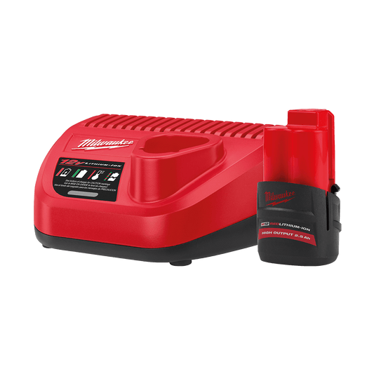 Milwaukee M12™ REDLITHIUM™ HIGH OUTPUT™ 2.5Ah Starter Pack  - M12HOSP201B - Available at Power Tool Specialists, Carlton, Victoria, Australia.