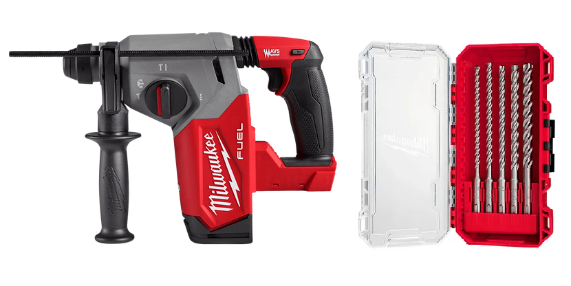 Milwaukee M18 FUEL™ 26mm SDS Plus Rotary Hammer (Tool Only) - M18FH-0 WITH BONUS 5 piece bit set