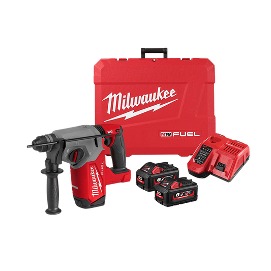 Milwaukee M18 FUEL™ 26mm SDS Plus Rotary Hammer Kit (2 x 6.0Ah, Case) - M18FH-602C - Available at Power Tool Specialists, Carlton, Victoria, Australia.