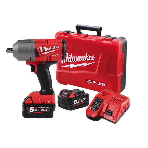 Milwaukee M18 FUEL™ 1/2" High Torque Impact Wrench with Pin Detent Kit (2x 5.0Ah) - M18FHIWP12-502C - Available at Power Tool Specialists, Carlton, Victoria, Australia.