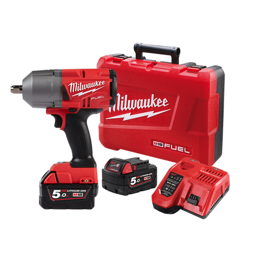 Milwaukee M18 FUEL™ 1/2" High Torque Impact Wrench with Pin Detent Kit (2x 5.0Ah) - M18FHIWP12-502C - Available at Power Tool Specialists, Carlton, Victoria, Australia.
