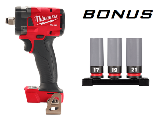 Milwaukee M18 FUEL™ 1/2" Compact Impact Wrench with Friction Ring (Tool Only) - M18FIW2F12-0 WITH BONUS WHEEL NUT SOCKET SET