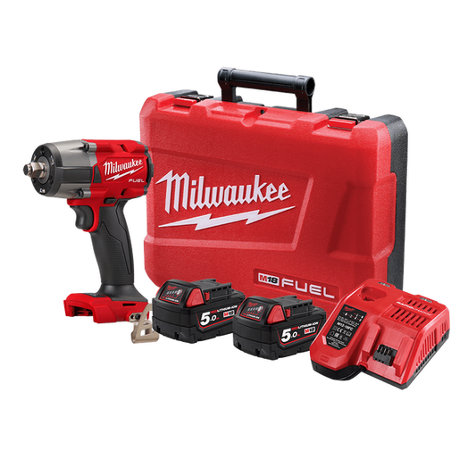 Milwaukee M18 FUEL™ 1/2" Mid-Torque Impact Wrench with Friction Ring Kit (2x 5.0Ah) - M18FMTIW2F12-502C - Available at Power Tool Specialists, Carlton, Victoria, Australia.
