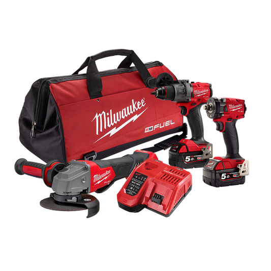 Milwaukee M18 FUEL™ 3 Piece Power Pack 3B3 (M18FPD3, M18FIW2F12, M18FAG125XPD) - M18FPP3B3502B - Available at Power Tool Specialists, Carlton, Victoria, Australia.