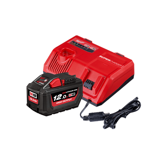 Milwaukee M18™ REDLITHIUM™ HIGH OUTPUT™ 12.0Ah Super Charger Starter Pack - M18HOSPS121B - Available at Power Tool Specialists, Carlton, Victoria, Australia.
