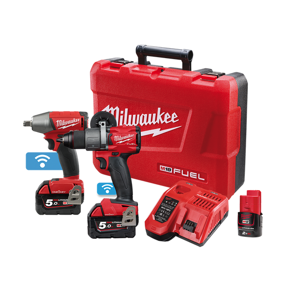 Milwaukee M18 FUEL™ ONE-KEY™ Power Pack 2B2 (M18ONEPD2, M18ONEIWF12) Bonus M12B2 - M18ONEPP2B2-502C - Available at Power Tool Specialists, Carlton, Victoria, Australia.