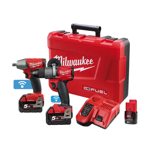 Milwaukee M18 FUEL™ ONE-KEY™ Power Pack 2B2 (M18ONEPD2, M18ONEIWF12) Bonus M12B2 - M18ONEPP2B2-502C - Available at Power Tool Specialists, Carlton, Victoria, Australia.