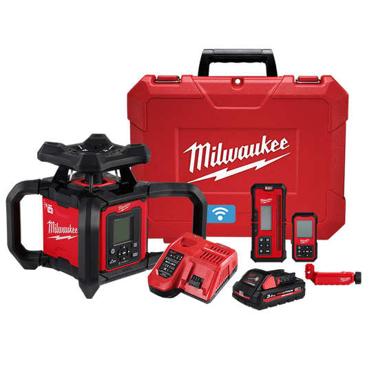 Milwaukee M18™ Dual Grade Rotary Laser 1,220m (4000') Red Kit (1x 3.0Ah, Case) - M18RL1220-301C - Available at Power Tool Specialists, Carlton, Victoria, Australia.