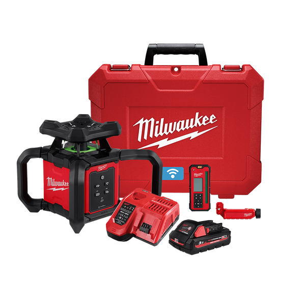 Milwaukee M18™ Interior Single Slope Rotary Laser 305m (1000') Green Kit (1x 3.0Ah, Case) - M18RL305-301C - Available at Power Tool Specialists, Carlton, Victoria, Australia.