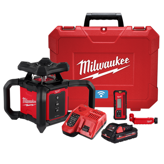 Milwaukee M18™ Horizontal Rotary Laser 610m (2000') Red Kit (1x 3.0Ah, Case) - M18RL610-301C - Available at Power Tool Specialists, Carlton, Victoria, Australia.