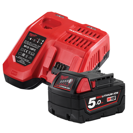Milwaukee M18™ REDLITHIUM™ 5.0Ah Starter Pack - M18SP-501B - Available at Power Tool Specialists, Carlton, Victoria, Australia.