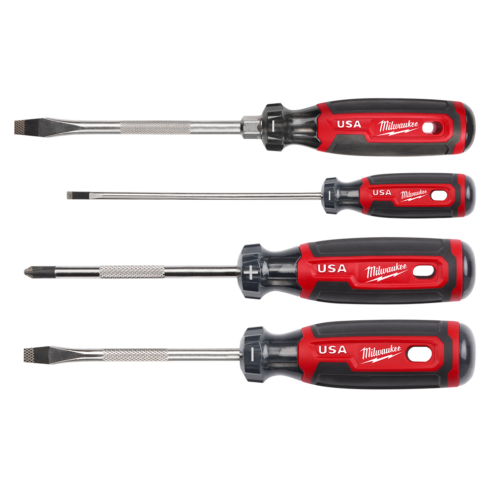 Milwaukee USA Made Cushion Grip 4PC Screwdriver Kit Made in USA - MT200-4 - Available at Power Tool Specialists, Carlton, Victoria, Australia.