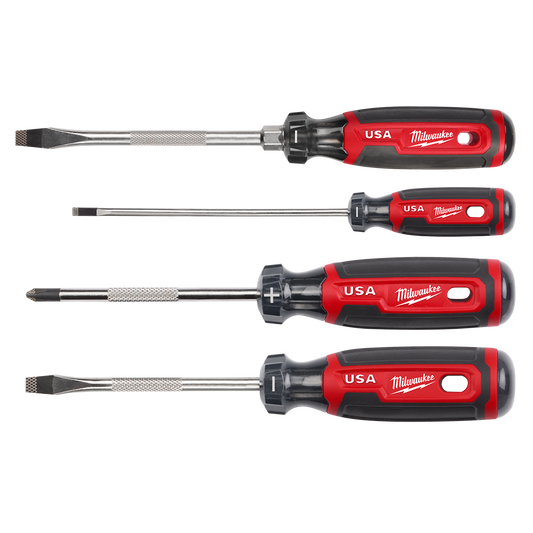 Milwaukee USA Made Cushion Grip 4PC Screwdriver Kit Made in USA - MT200-4 - Available at Power Tool Specialists, Carlton, Victoria, Australia.