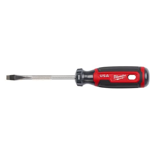 Milwaukee USA Made Cushion Grip Slotted 1/4" x 4" Screwdriver From 4PCE & 6PCE - MT206 - Available at Power Tool Specialists, Carlton, Victoria, Australia.