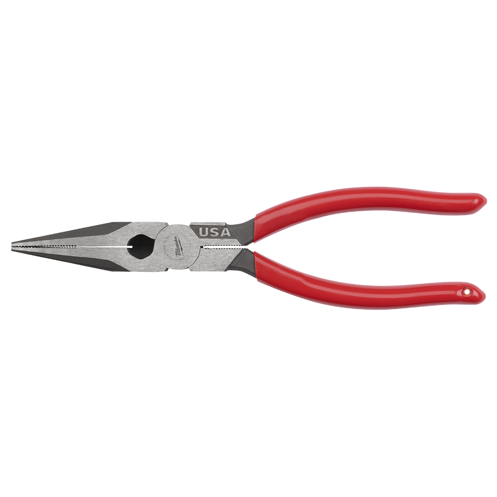 Milwaukee USA Made Dipped Grip 8" Long Nose Pliers - MT505 - Available at Power Tool Specialists, Carlton, Victoria, Australia.